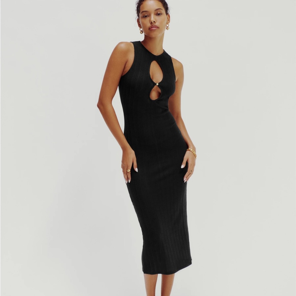 Reformation Black Midi Dress Size S